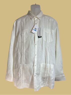 Cubavera NWT Guayabera 100% Linen Cream Long Sleeve Button Down XL
